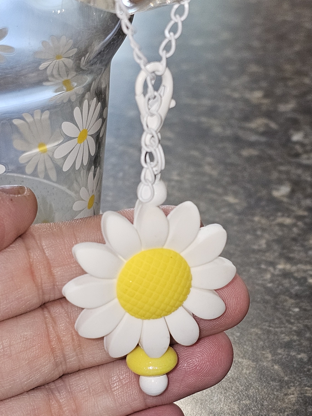 Clear Tumbler with Printed Daisy Pattern, Straw And Hand Charms And Tumbler Boot - Picture 7 of 10